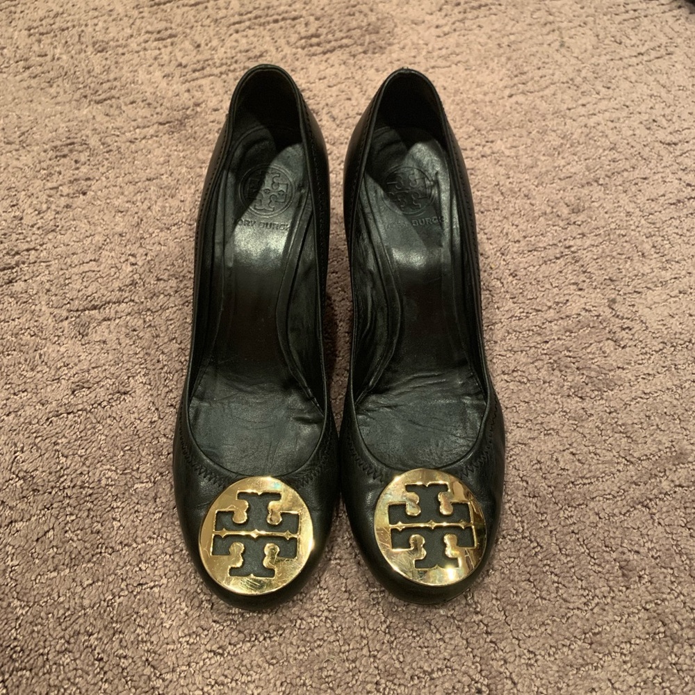 Tory Burch Sophie Black Leather Wedge
